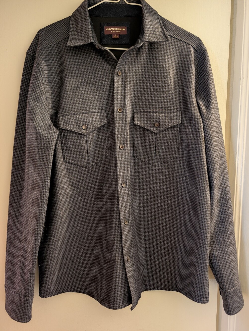 Johnston & Murphy Men's Charcoal and Blue Micro-Check Shirt. Small